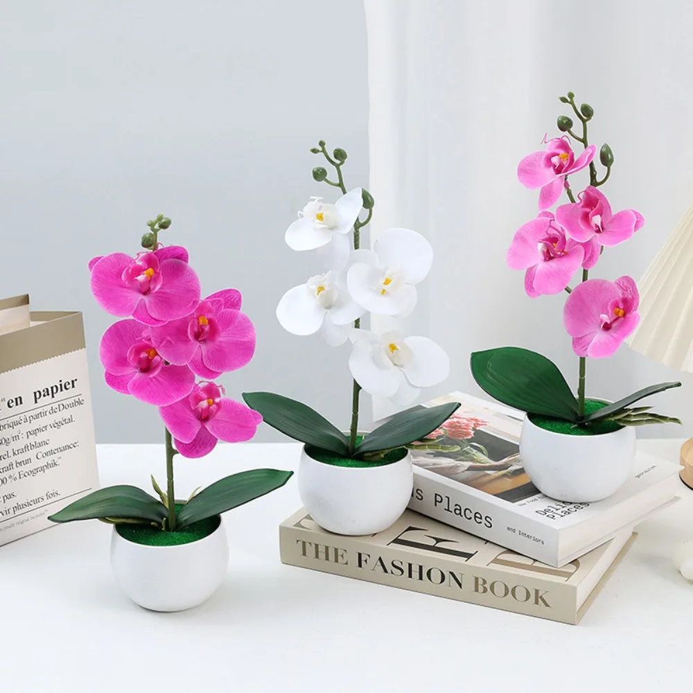 4-Heads Simulation Butterfly Orchid Bonsai 3D Soft Rubber Artificial Potted Plant Wedding Decoration Table Decor