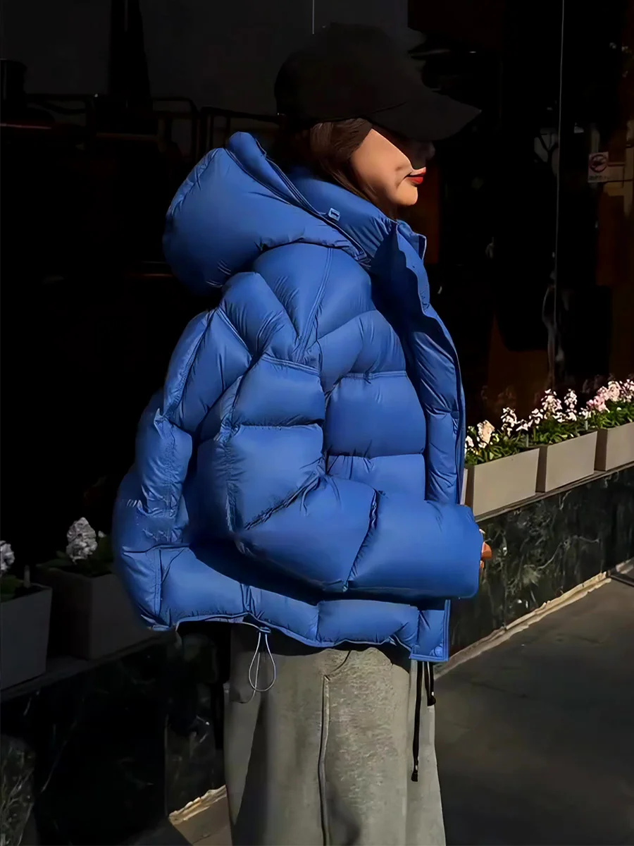 Sli ort Piumino da donna con cappuccio blu Jaet Thiened Cappotto caldo in piuma Du Capispalla invernale Ele Casual Ci Wear