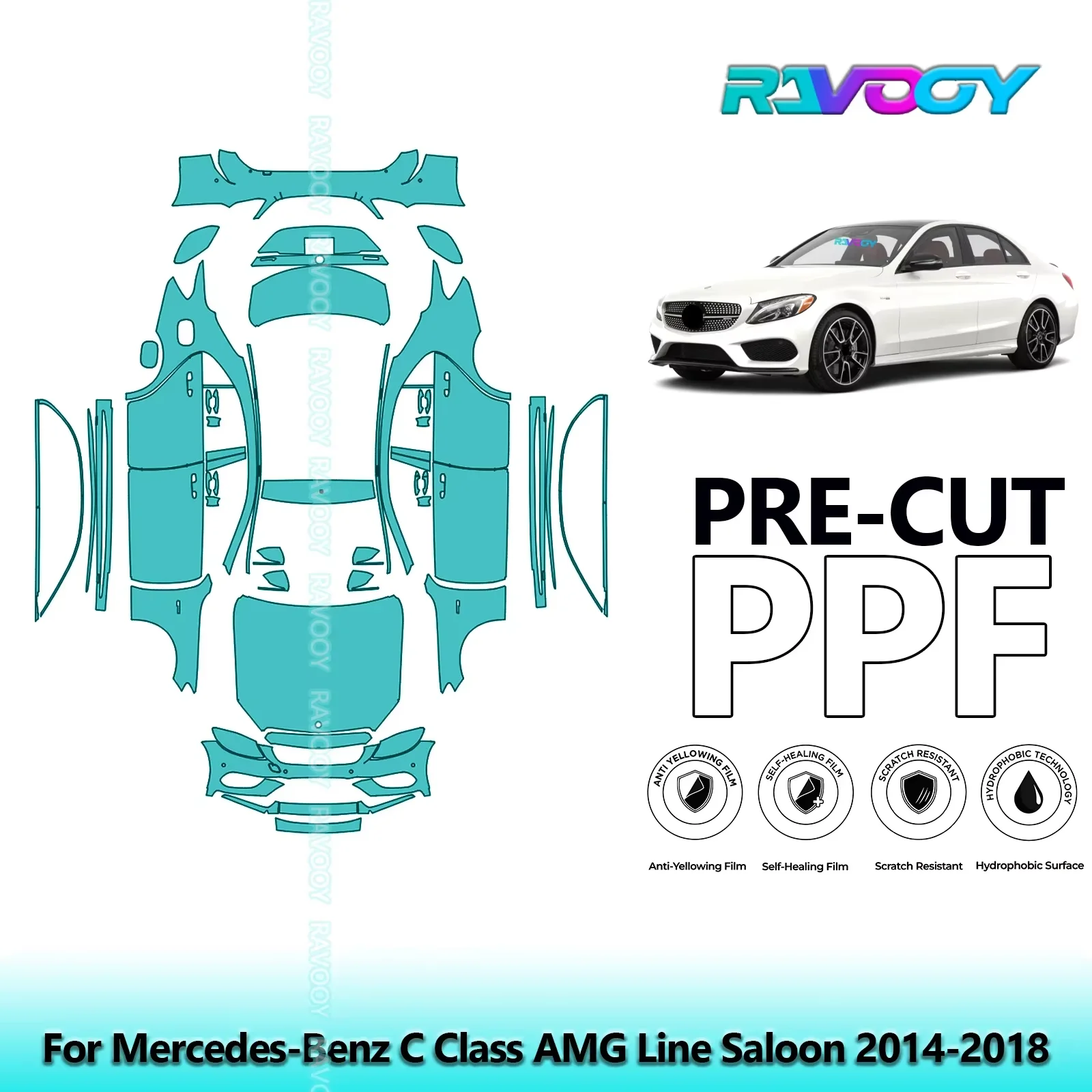 

Full Vehicle Clear Bra Precut PPF Paint Protection Film For Mercedes-Benz C Class AMG Line Saloon 2014-2018