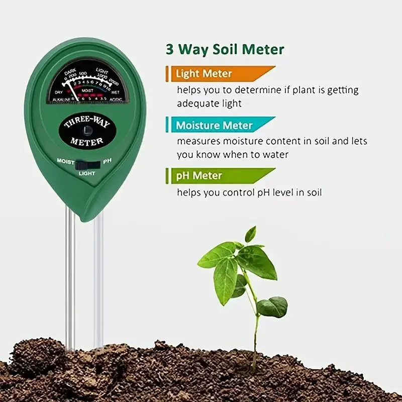 3 In 1 Moisture Sunlight PH Meter Soil Water Acidity Humidity Light PH Test Garden Plants Flowers Moist Tester