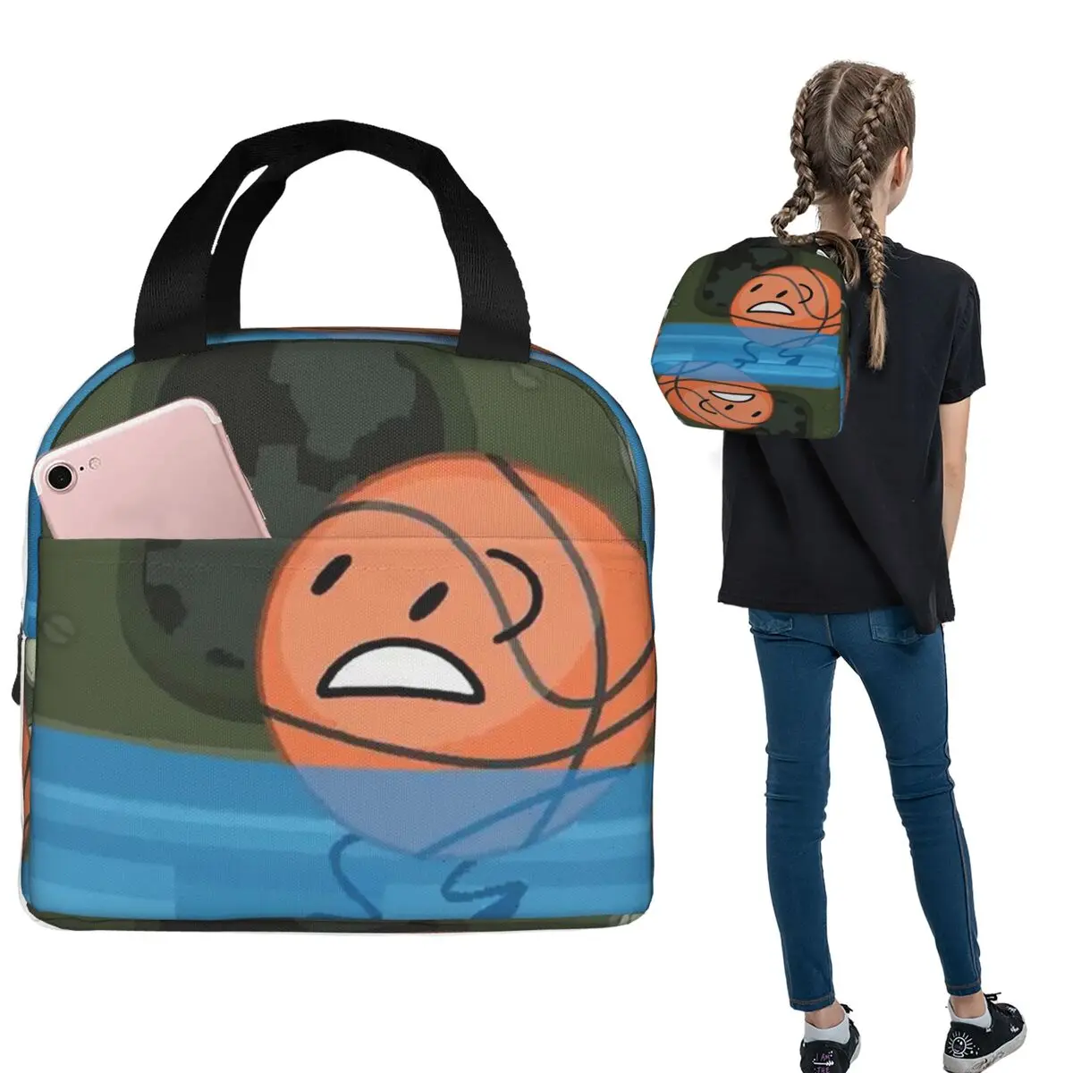 Battle For Dream Island BFDI Basketball Isolierte Lunchtasche für Damen und Kinder, tragbare Lebensmittelboxen, Thermo-Lunchbox-Tragetasche
