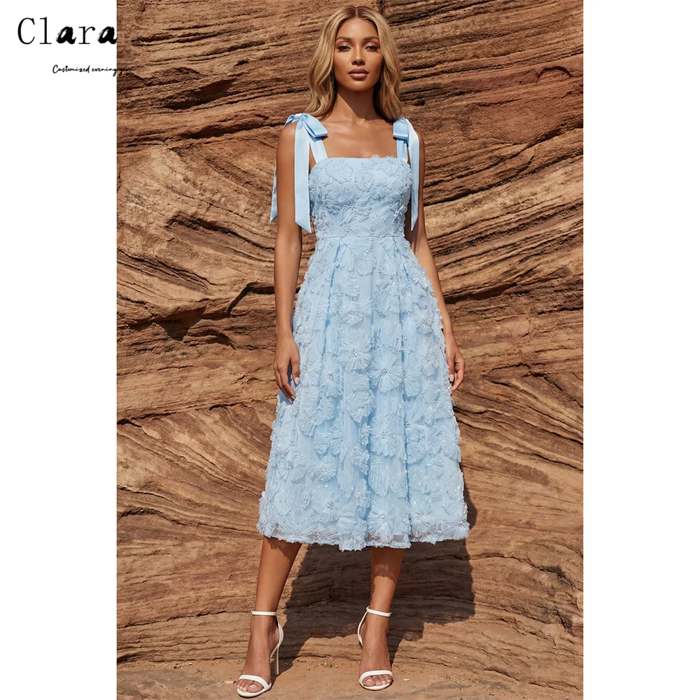 

Clara Custom A-line Sky Blue Flower Square Collar Elegant Dresses for Women Long Party Dresses Woman Women's Evening Dress Prom