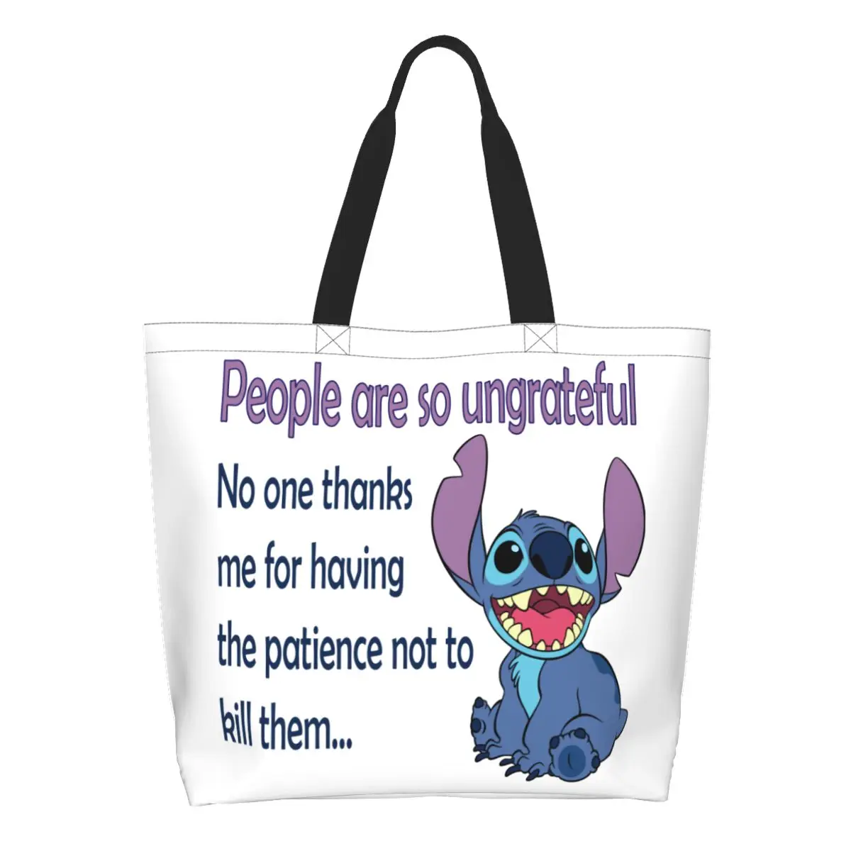 Custom Fashion Ungrateful Humans Stitch Shopping Tote Bags Recycling Funny Anime Film Grocery Canvas Shopper Shoulder Bag