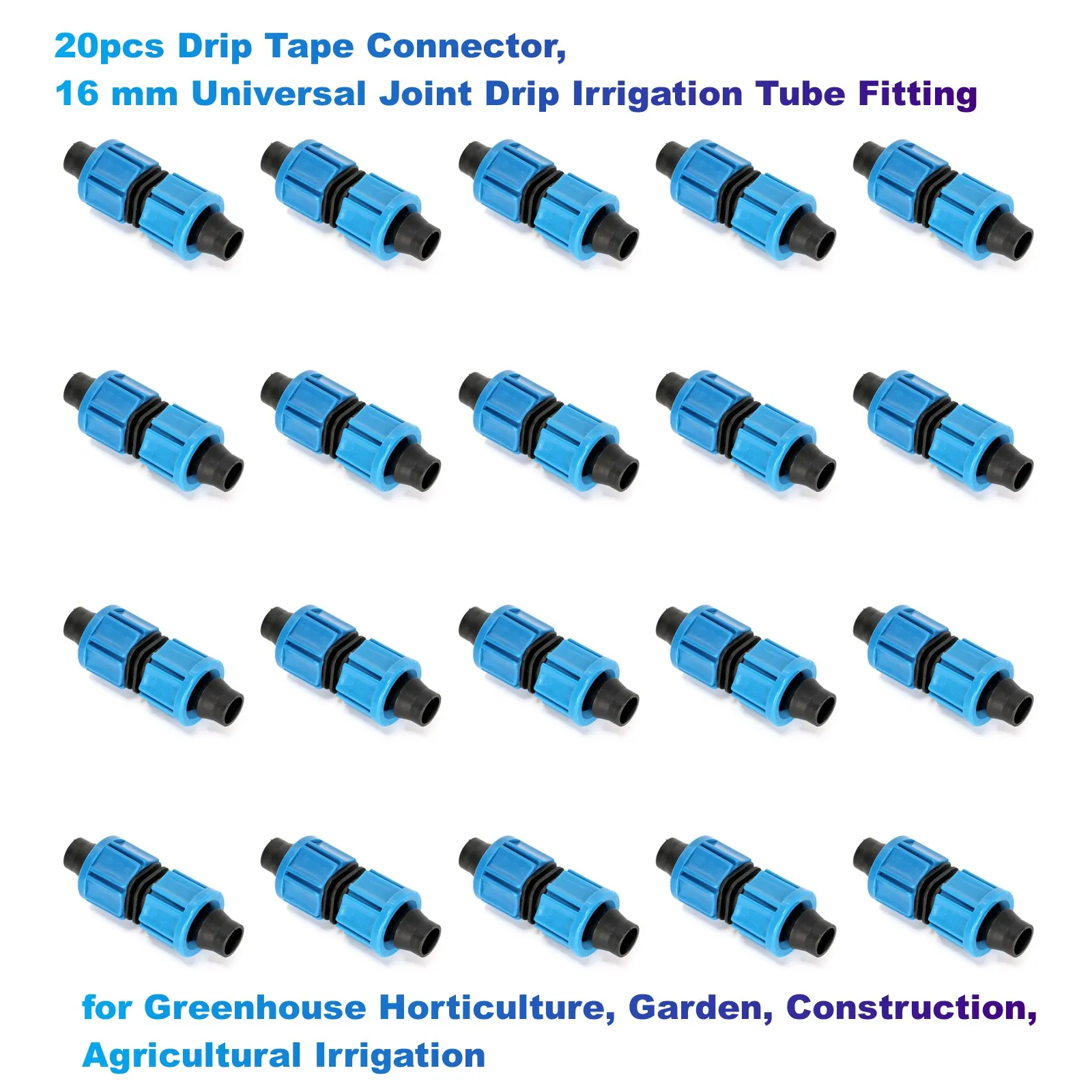 20pcs Drip Tape Connector, 16 mm Universal Joint Drip Irrigation Tube Fitting,For Greenhouse Horticulture, Garden