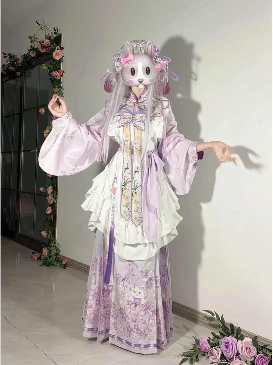 Purple Ming Dynasty Embroidered Hanfu Lolita Skirt with Cloud Shoulder Design Autumn Winter Fashionable Women's Traditional C...