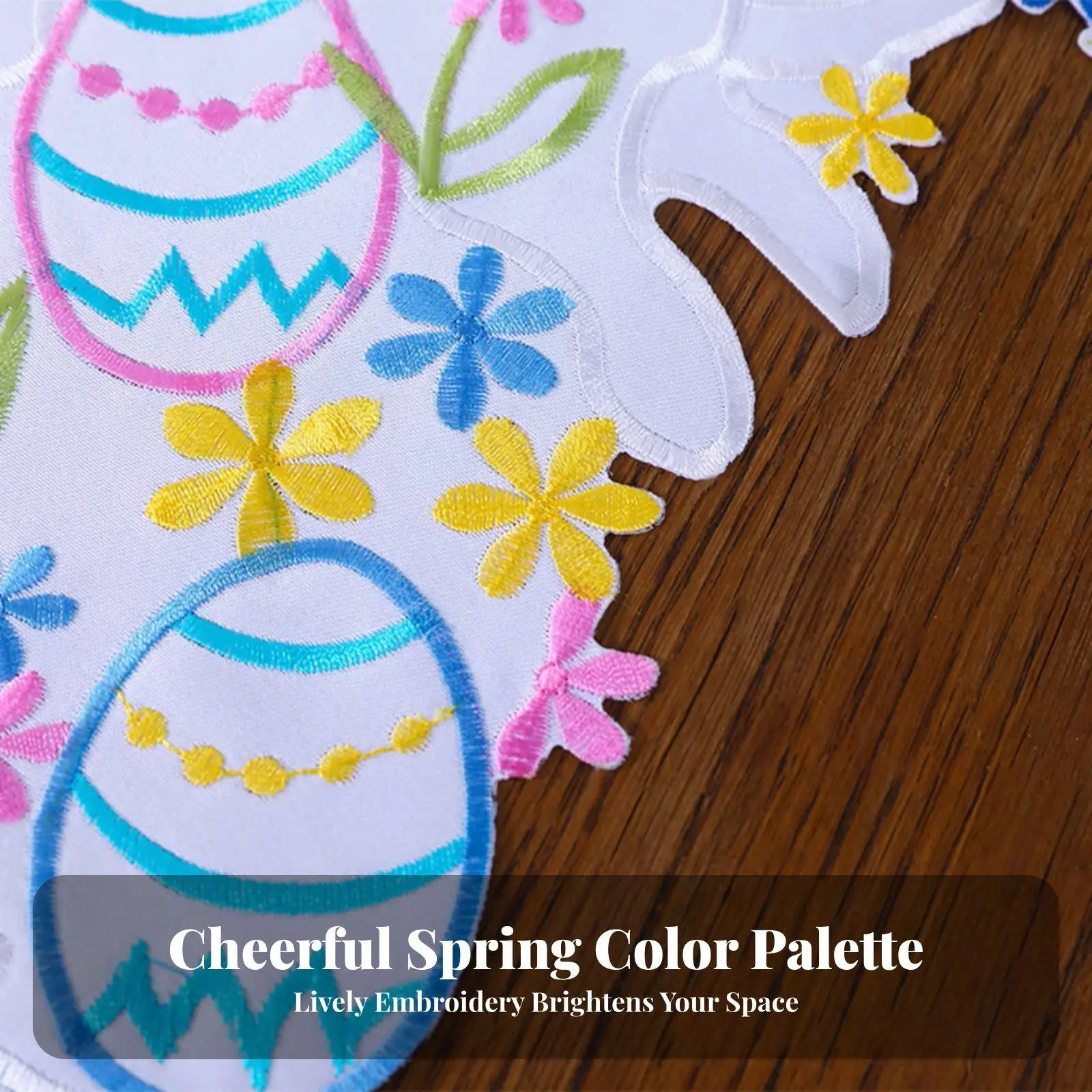 Elegant Easter Table Runner Embroidered Rabbit Floral Cutout Design Cotton Polyester Table Linen for Dining Table Spring