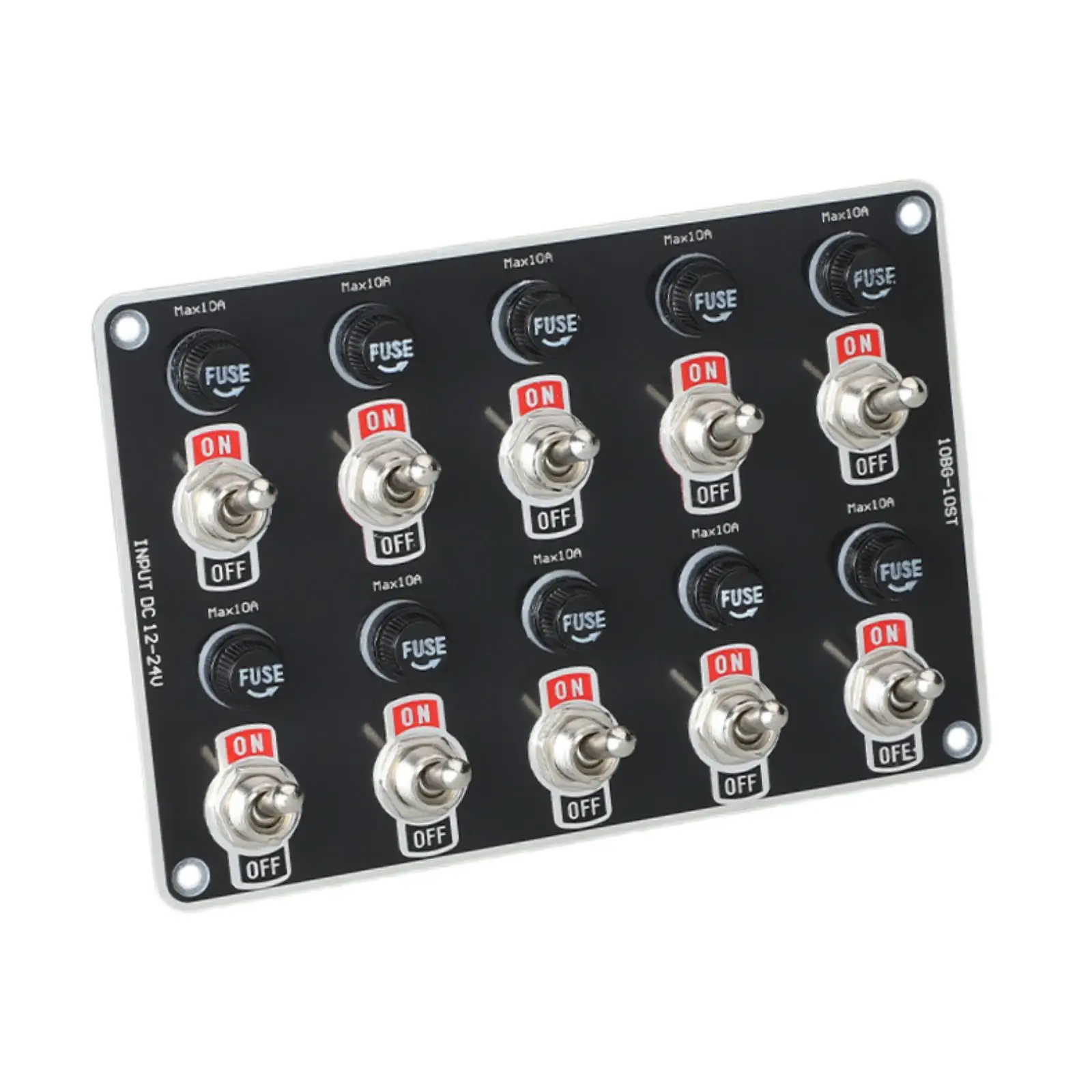 10 Gang Switch Panel Rocker Toggle for Marine RV Vehicle 12V 24V with Fiberglass Board Design
