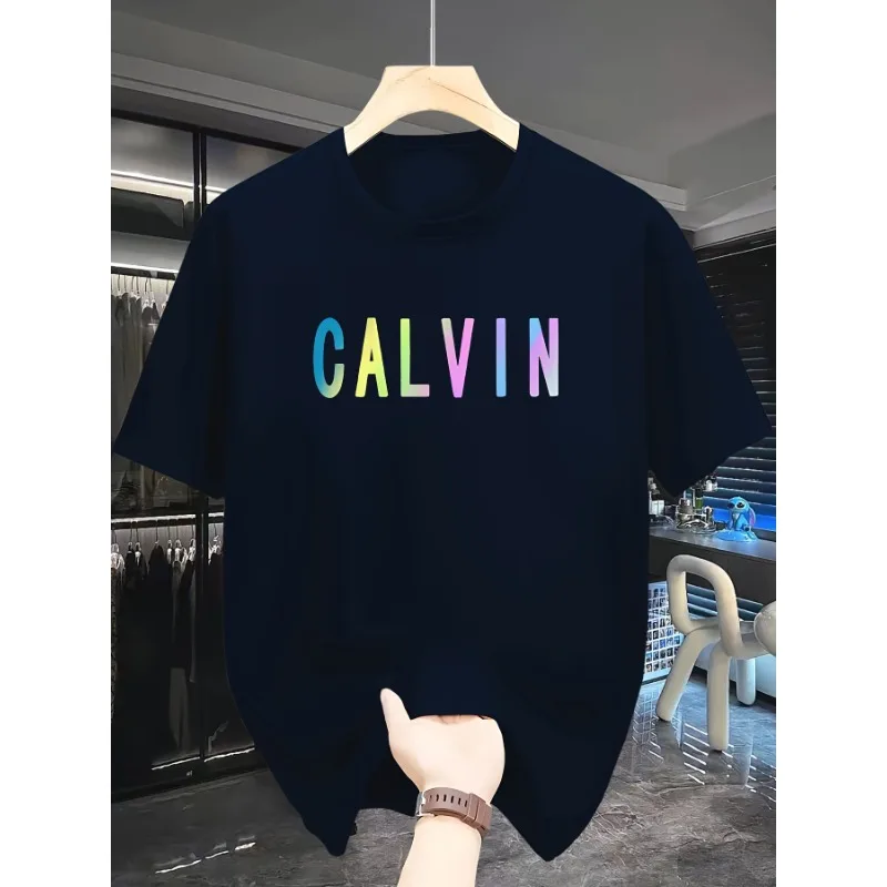 

Лето 202, мужская повседневная футболка с круглым вырезом, буквенный принт с геометрическим узором, модная уличная одежда, мужская и женская, хлопок