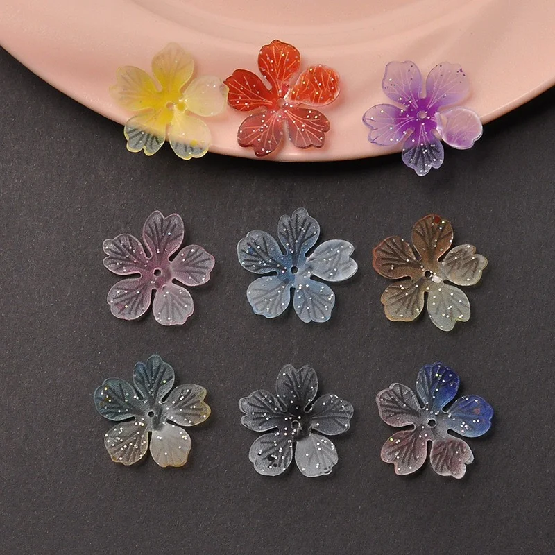 New arrived 100pcs/lot 25mm color pattern print cartoon flowers shape acrylic beads diy jewelry garment hair accessory
