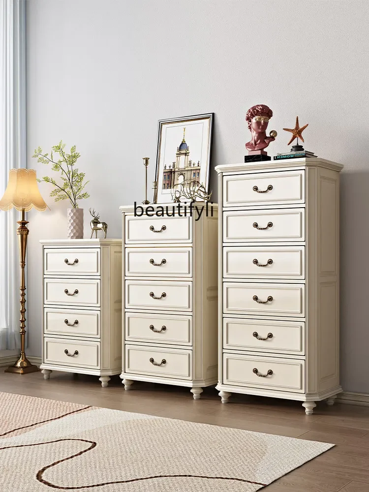 American-Style White Solid Wood Chest of Drawers Living Room Bedroom Chest of Drawers Bedroom Locker