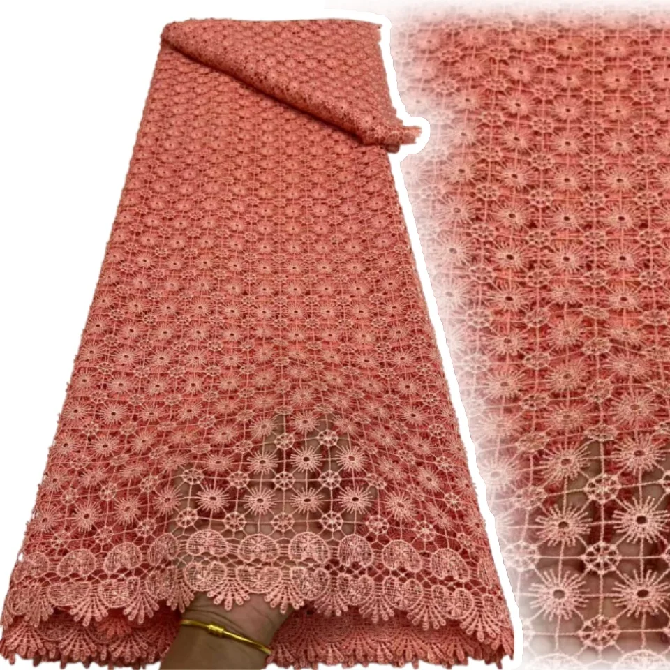 

African Milk Silk Fabric with Water Soluble Lace 2025 High Quality Milk Silk Nigerian Mesh Lace Fabric for Wedding Dress SZ1562