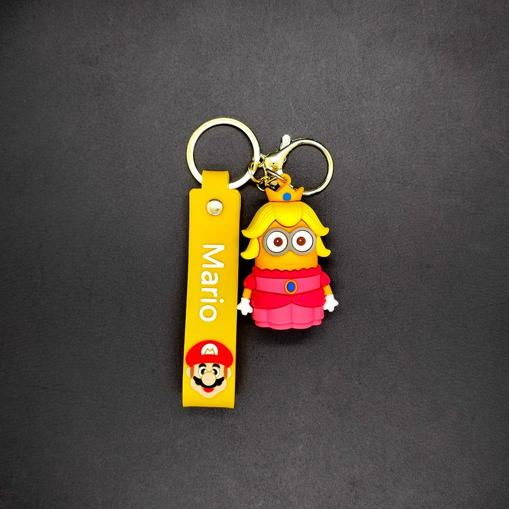 Kawaii Mario Minions Keychain Cartoon Toys Model Silicone Pendant Keyring Car Backpack Plumber Minions Key Holder Accessories