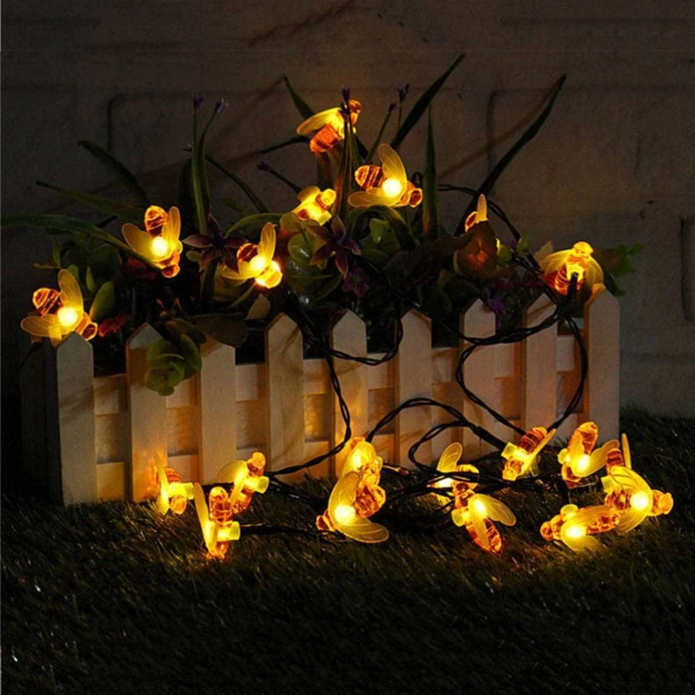 Solar String Lights 100 LEDs Honeybee Lights 8 Modes Garden Lights Solar Outdoor Lights Waterproof for Garden Decoration Outdoor