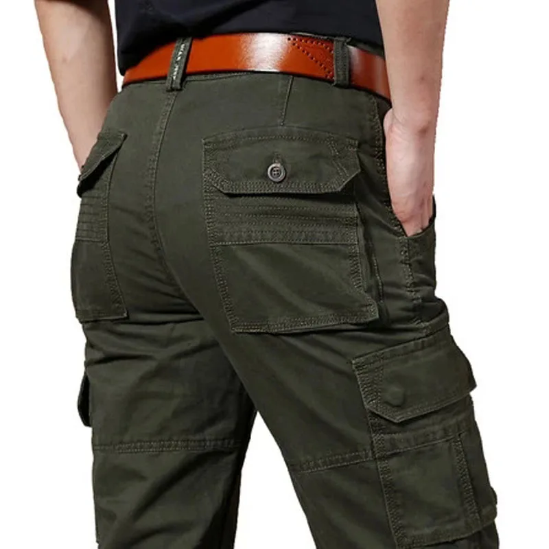 Pantalones Cargo gruesos de algodón para hombre, pantalón informal holgado con múltiples bolsillos, resistente al desgaste, Militar