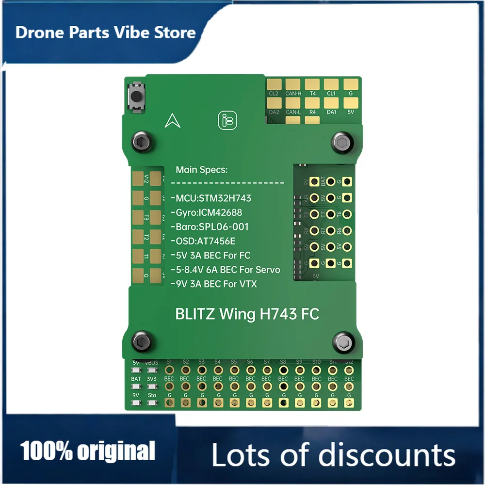 

Полетный контроллер FyIFlight Blitz Wing H743 для FPV-дрона с двойным входом для камеры