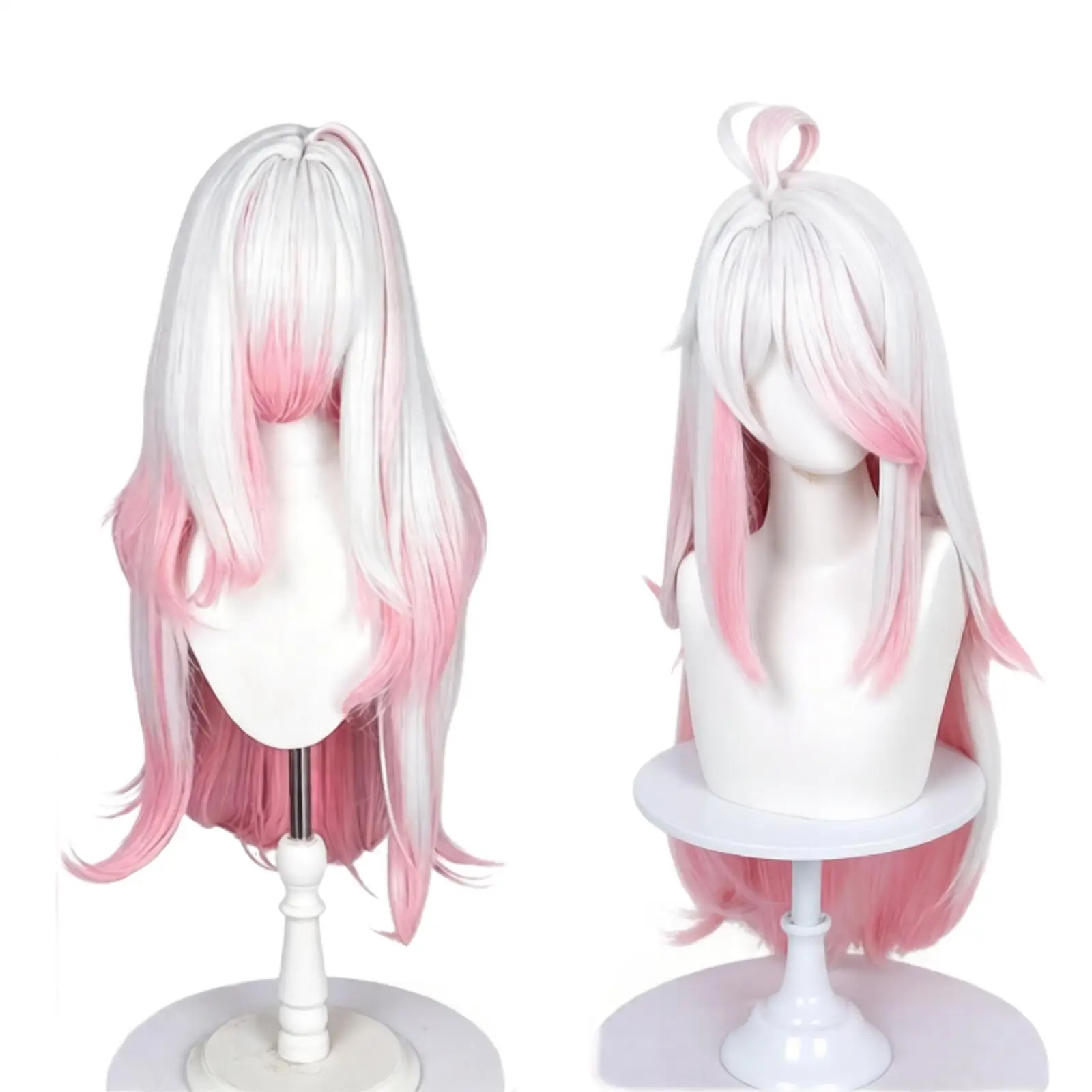 Iris Cosplay Wig Anime Girl White Pink Ombre Long Straight Wig with Curly Ahoge Fringe Bangs Synthetic Hair for Halloween Party - view 2
