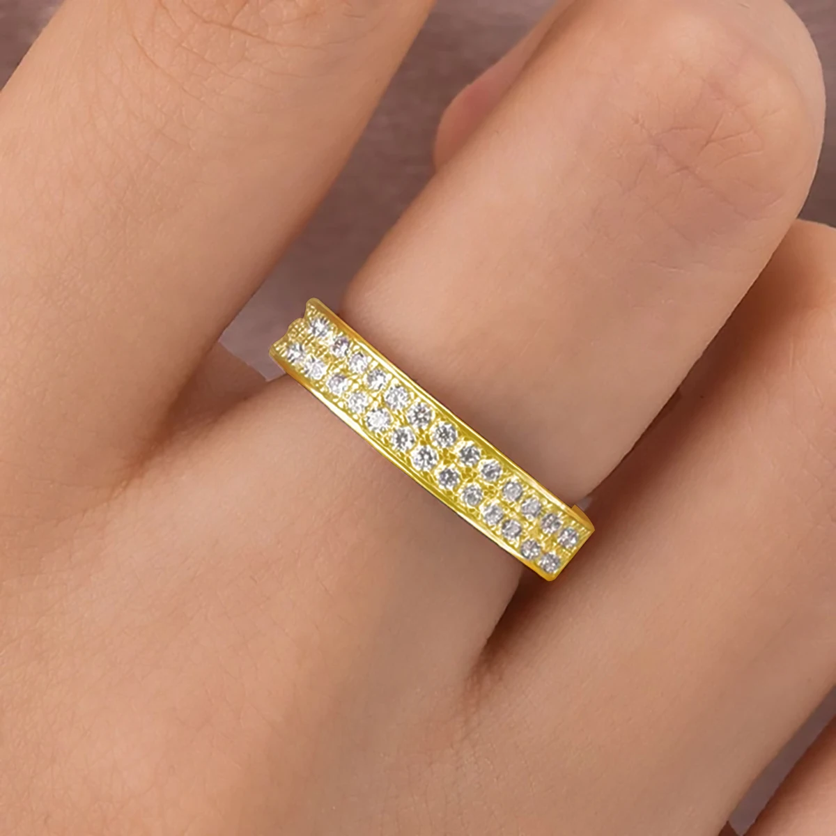 

Minimalist 14K Gold Filled Stackable Ring Waterproof Full Moissanite Women's Ring Couple Promise Wedding Band Fine Jewelry