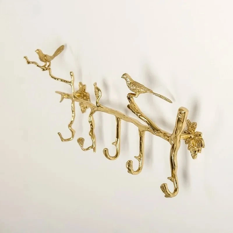 Brass Key Hook Bird Towel Rack Clothes Hat Hooks Hangers 5 Hooks Decorative Hook Towel Bar Hanger Wall-mounted Storage Rack