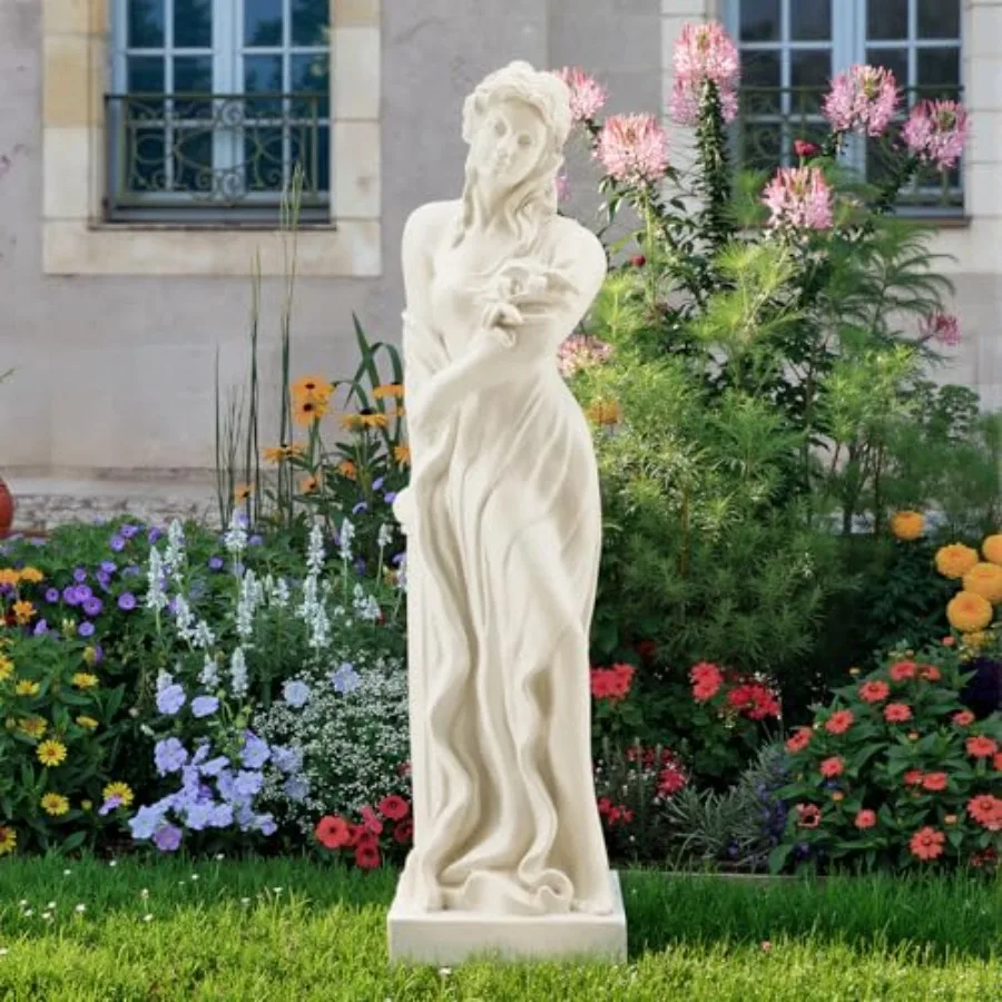 51 Nymph Garden Statue, Roman Goddess Sculpture for Outdoor Decor: Cast Stone, White, Weather-Resistant Finish