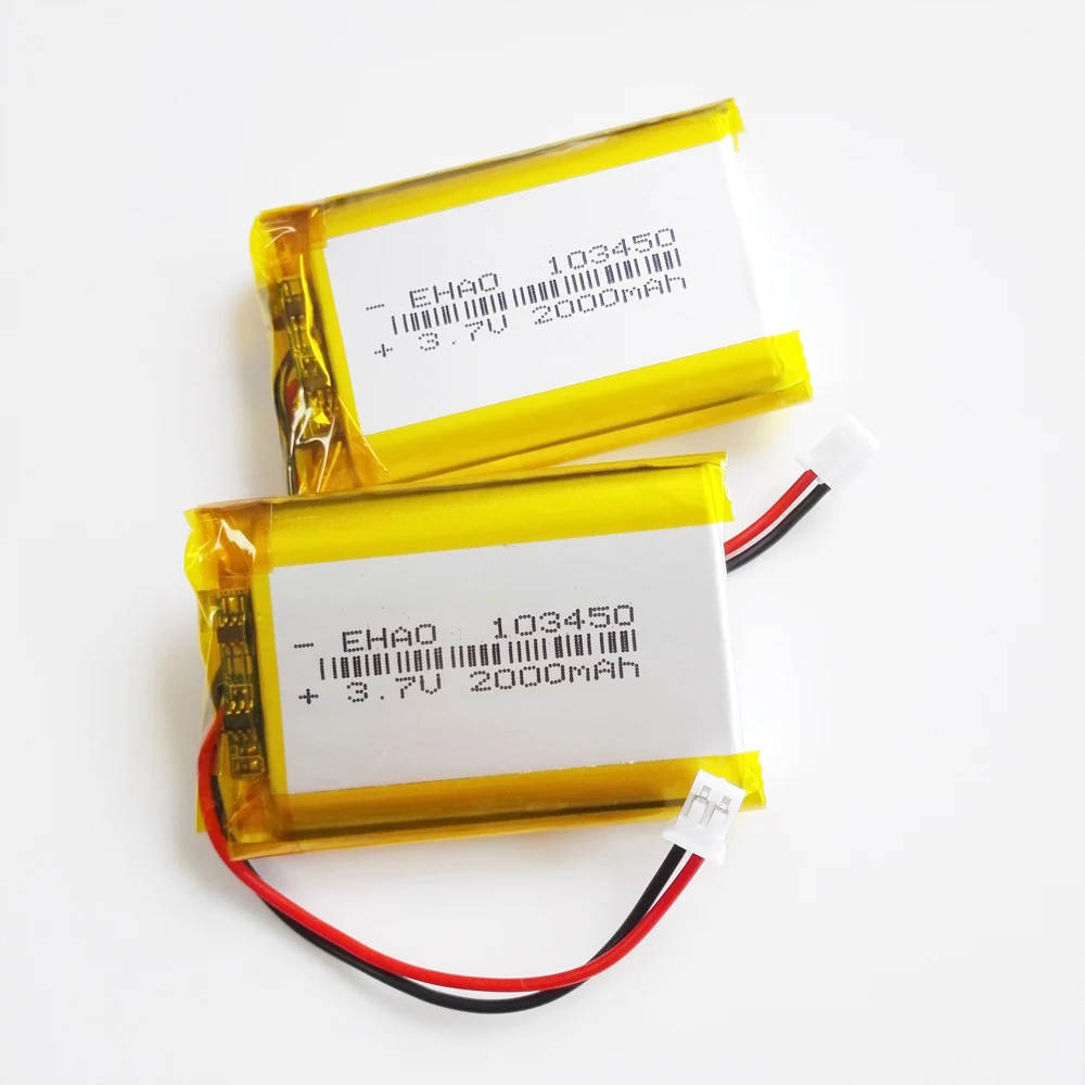 3.7V 2000mAh Lithium Polymer LiPo Rechargeable Battery + JST PH 2.0mm 2PIN plug For DVD PAD camera GPS Speaker laptop 103450