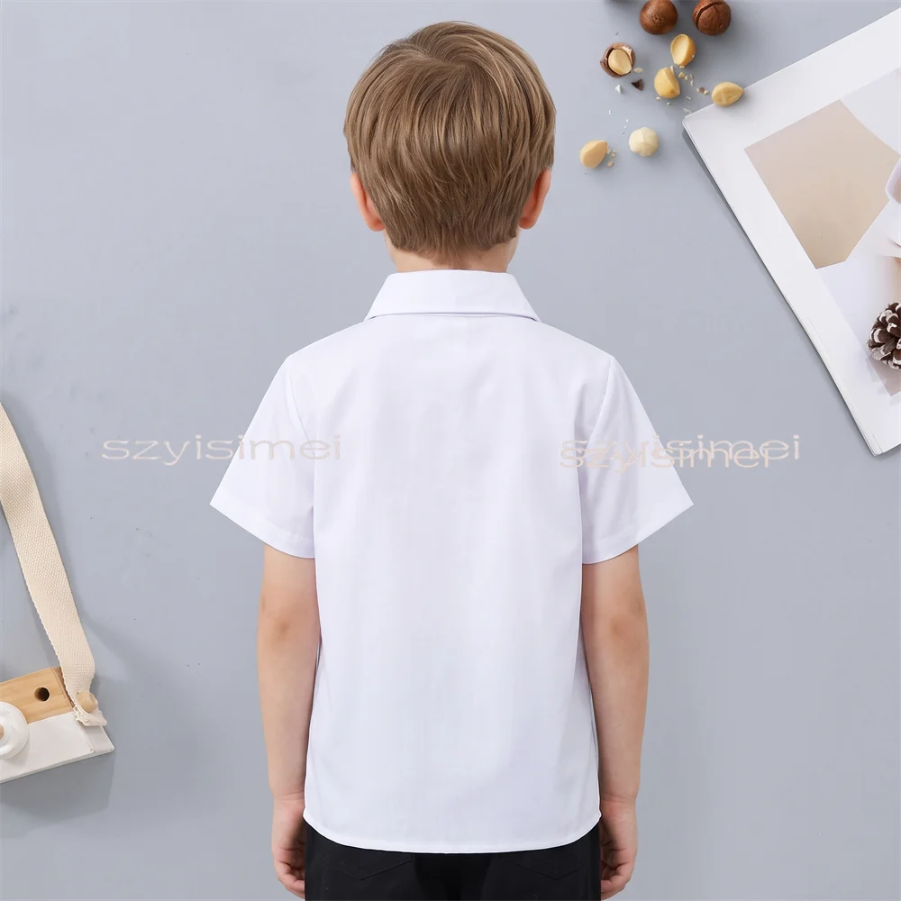 Kids Boys White Formal Tuxedo Shirts Sleeve Pleated Tops Toddler Birthday Wedding Boy Gentleman Performance