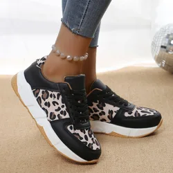 Women's Ankle Shoes 2024 Spring Fashion Casual Leopard Shoes for Women Platform Ladies's Sneakers Low Top Lace Up Tenis Feminino