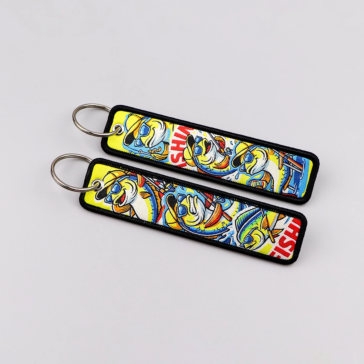 Outdoor Fishing Hiking Embroidered Keys Sardine Key Tag Keychain for Car Motorcycles Keyring Holder Jewelry Accessories Gifts