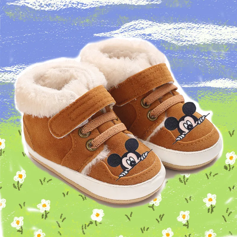 

Новая детская обувь Disney с Микки Маусом для малышей, хлопковая обувь для детей 0–1 лет, для мальчиков и девочек, мягкая подошва, чтобы сохранить новорожденные
