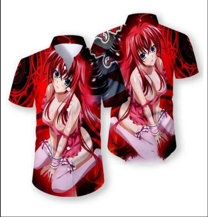 

Hawaiian Short Sleeve Men's Shirt Casual Cartoon Rias Gremory Funny 3D Printed Casual Shirts Fashion Men Tops K02