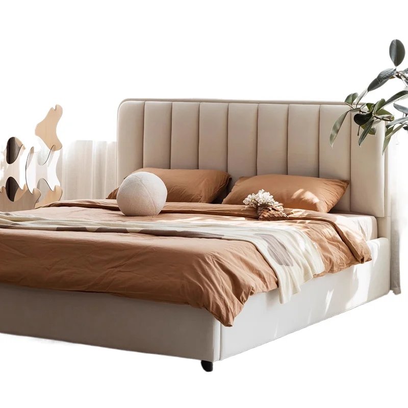 Nordic simple modern fabric bed Nordic light luxury velvet double bed 1.5 meters 1.8 meters cream wind bedroom bed