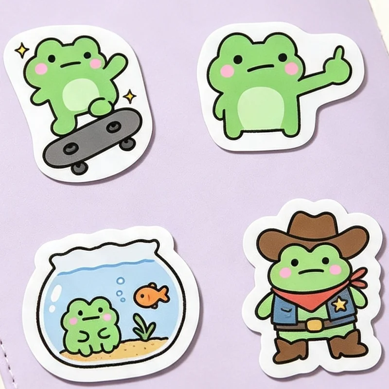 Kawaii Tiny Frog Stickers Pack, Cute Cartoon Green Frog Waterproof Vinyl Decal Cosplay Accessory For Phone Case Skateboard Cup