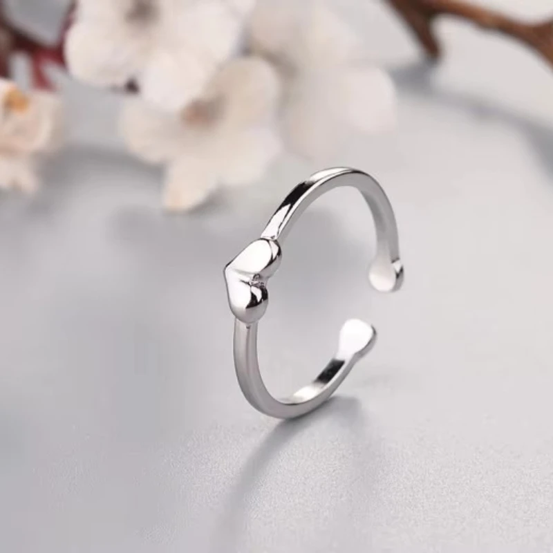 Hot Sale 925 Sterling Silver Heart Ring For Women Original Fine Jewelry Gift Open Adjustable Finger Ring