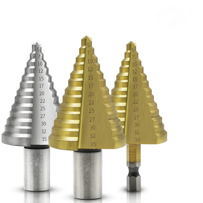 13 Step Spiral Groove Cone Drill Bits Hole Cutter 5-35 MM Power Tools High Speed Steel step drill bit set cone hole Wood cutter