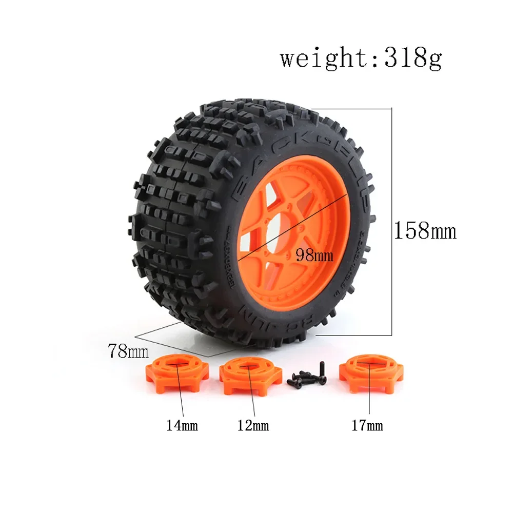 1 conjunto de pneus de caminhão de curso curto 158mm 1/8 1/10 com roda sextavada de 12mm 14mm 17mm para carro Slash ARRMA SENTON HSP HPI RC