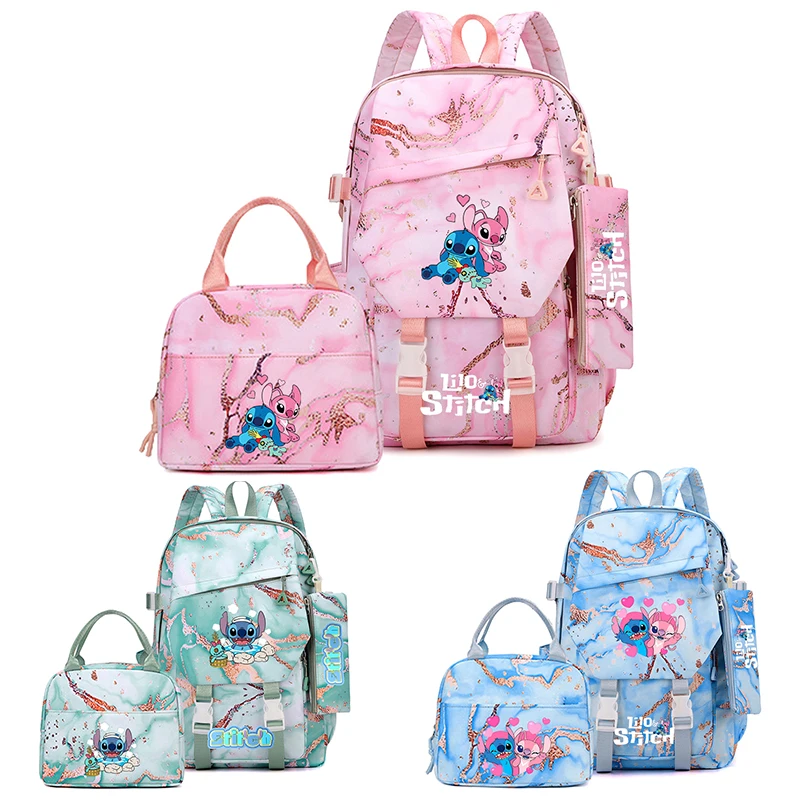 

3pcs Stitch Backpack, Pencil Case, Foldable Insulated Cooler Lunch Bag, Large Capacity Schoolbag, Casual Daypack for Daily Use