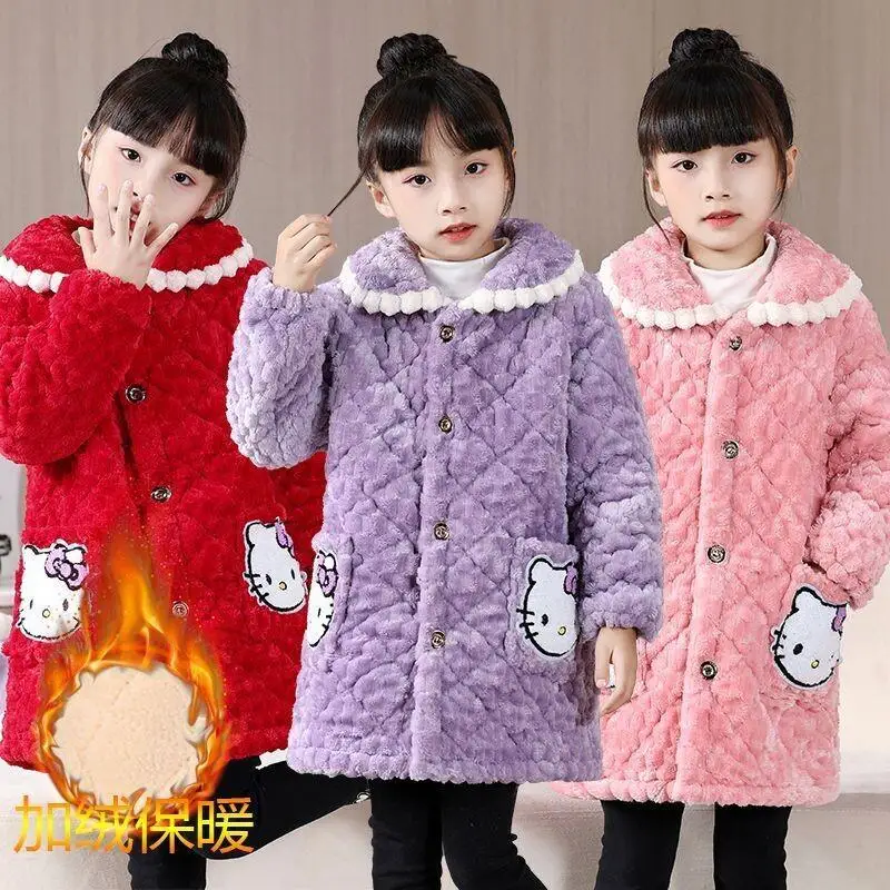 

Autumn and Winter 2025 Sanliou Cotton Jacket With Velvet Outer Coat Sanrio Hello Kitty Kuromi Girls' Hoodie Infant Puffer Boys