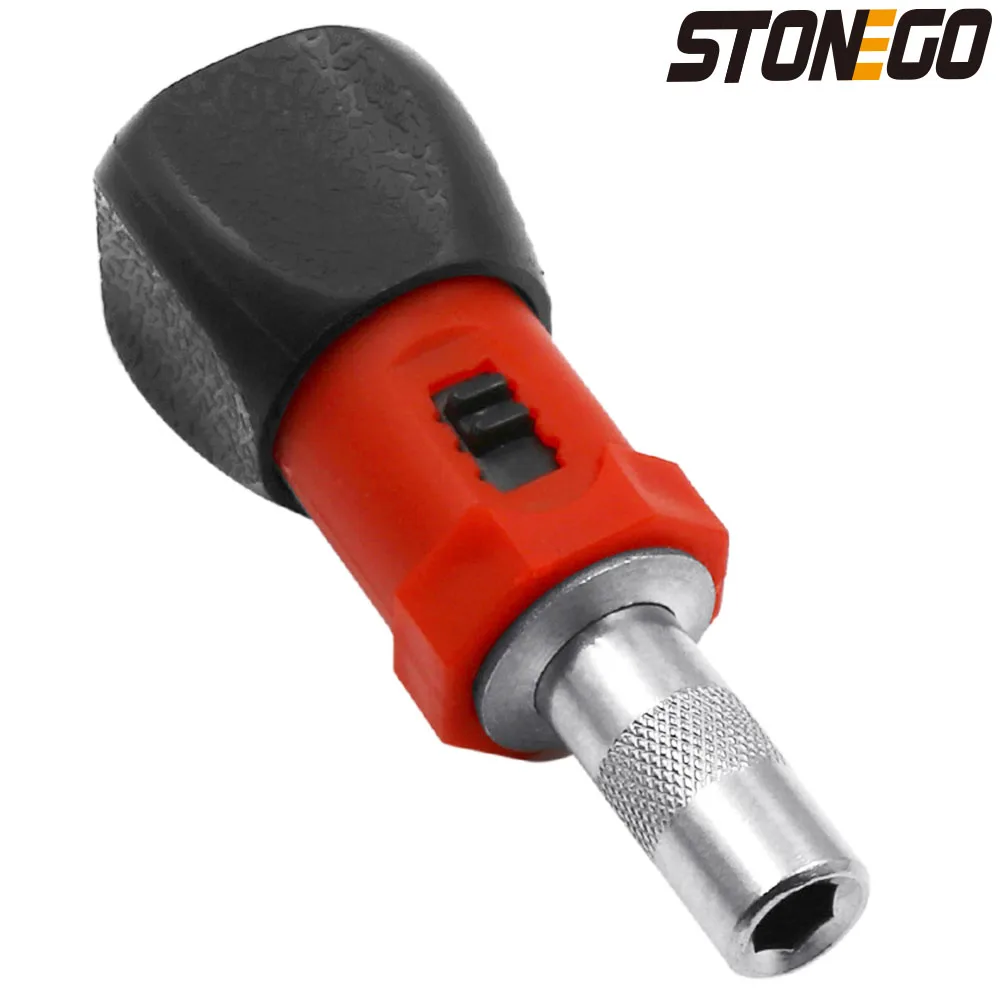 STONEGO 1/4 Inch Hex Ratchet Screwdriver Bit Handle - Reversible 6.35mm Hex Interface, Compact Ratchet Handle