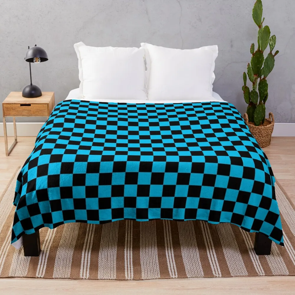 

Blue and Black Checker Pattern Throw Blanket Multi-Purpose Plush Blankets For Sofas Blankets