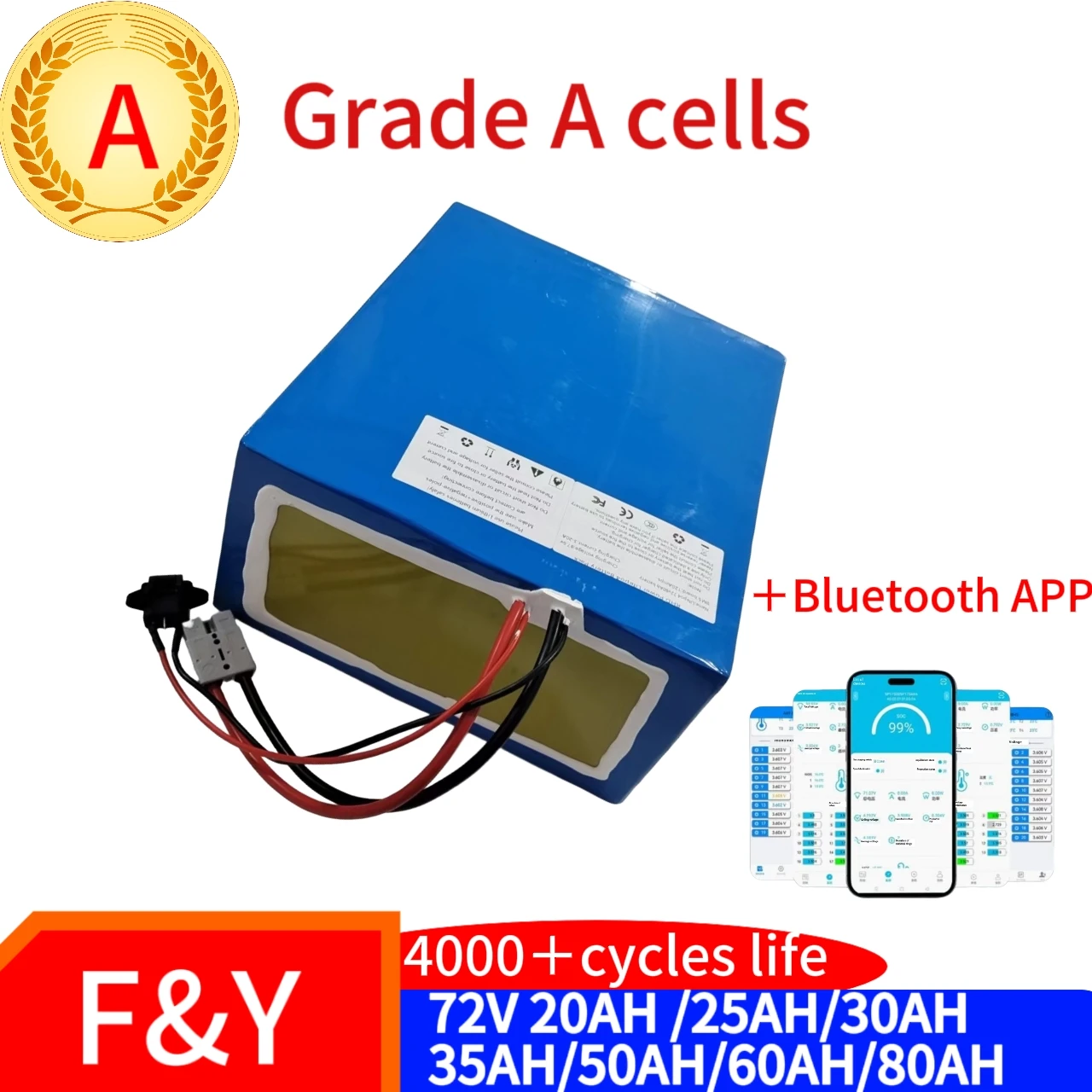 F&Y 72V 20Ah 25Ah 30ah 35Ah 50Ah 60Ah 80Ah Lithium Ion Battery for Backup Power 72V 3000W Motor Two- Wheeler Motorcycle Tricycle