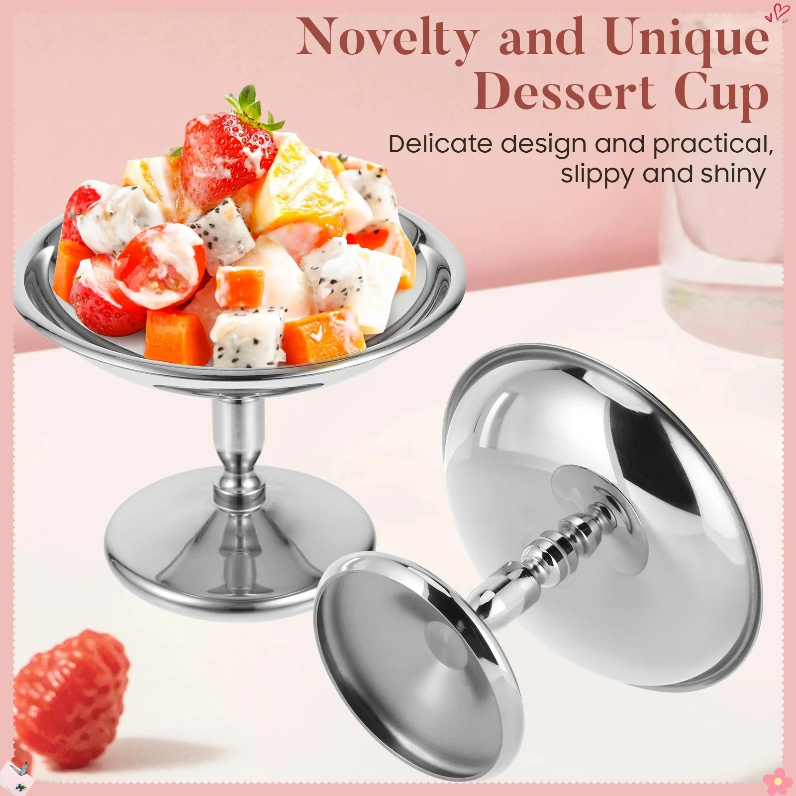 Ice Cream Cup Home Decor Tableware Stainless Steel Multipurpose Dessert Dish Bowl for Cocktail Jelly Yogurt Parfait Multi Size