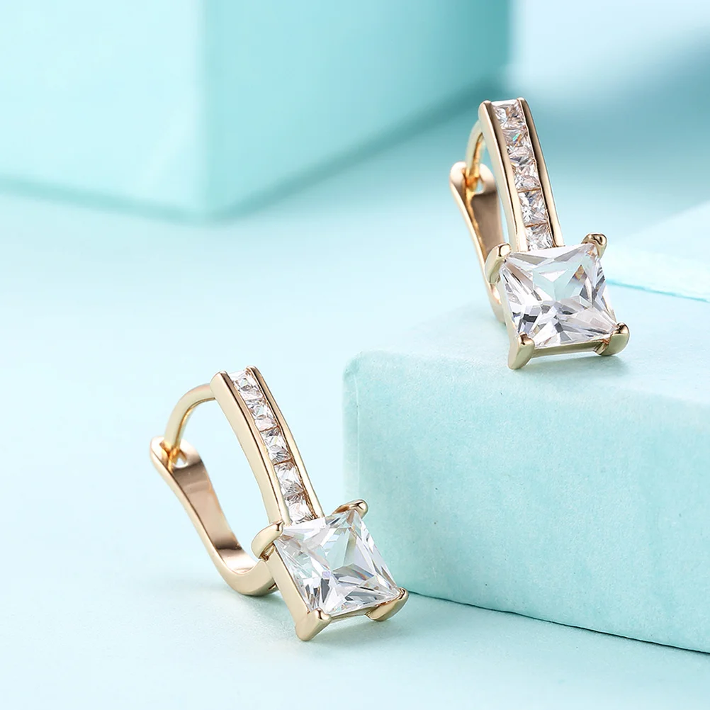 

Gold-Plated Zircon Earrings Golden Crystal Hook Style Elegant Long Dangle Wedding Jewelry Women Earrings