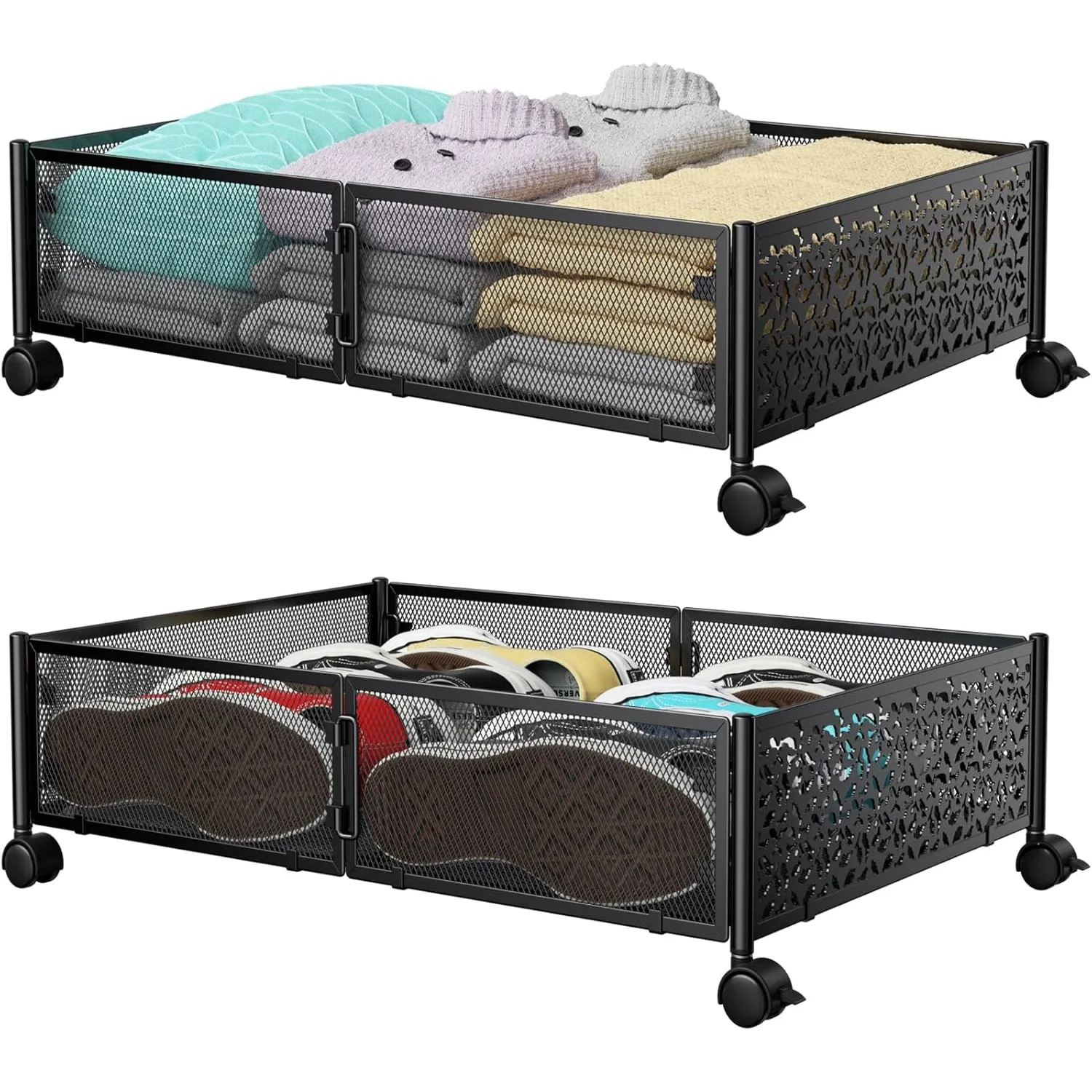

Under Bed Storage Containers with Wheels, Under Bed Shoe Storage Organizer Drawer, Tool-free Assembly Metal Storage Containers