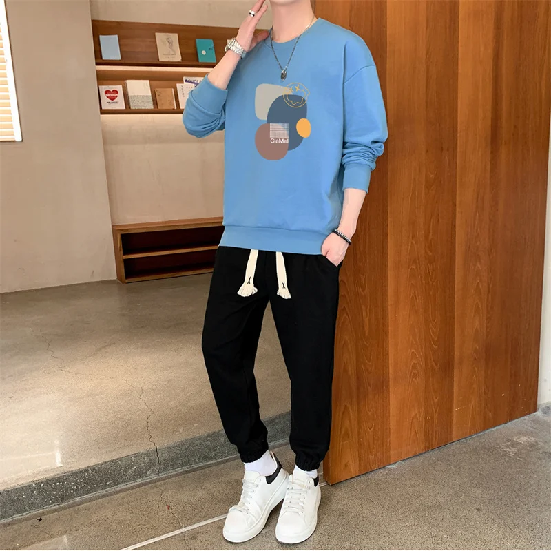 تنوعا البلوز سترة الرجال الملابس Sweatpants سترة البلوز مجموعة ربيع الخريف جولة الرقبة 2 قطعة البطانة قميص قمم السراويل #6