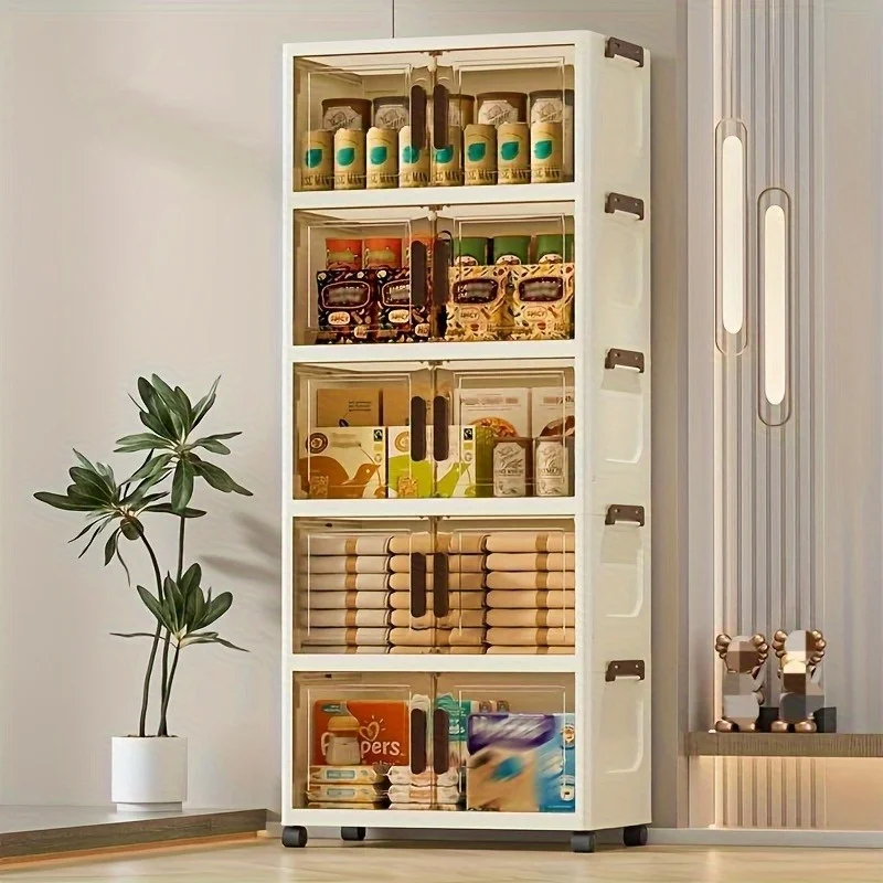 

Пятиуровневый пластиковый контейнер для хранения с крышкой - складной органайзер, штабелируемый контейнер на колесиках, универсальное решение для хранения