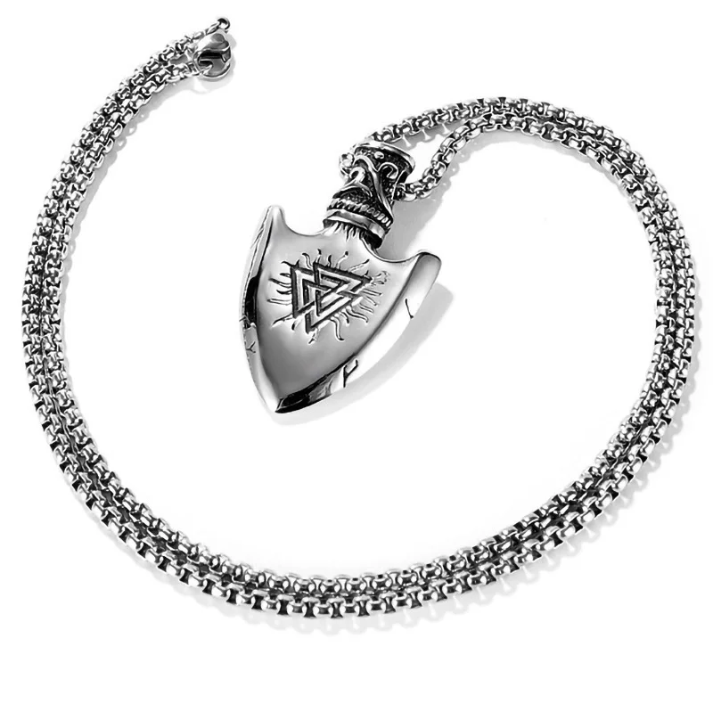 Viking Eagle Arrowhead Pendant Necklace Stainless Steel Box Chain Norse Rune Charm Mythology Amulet Jewelry Gift for Men