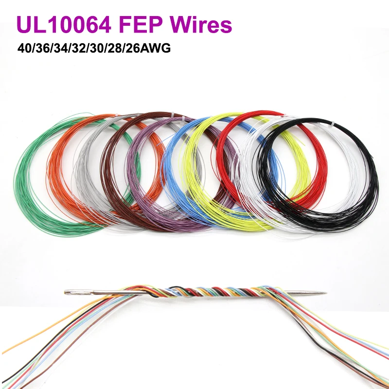 5/100/200/500m UL10064 PTFE Wires 40/36/34/32/30/28/26AWG Ultra Fine Micro Litz FEP Insulation Tinned Copper Wire for Soldering