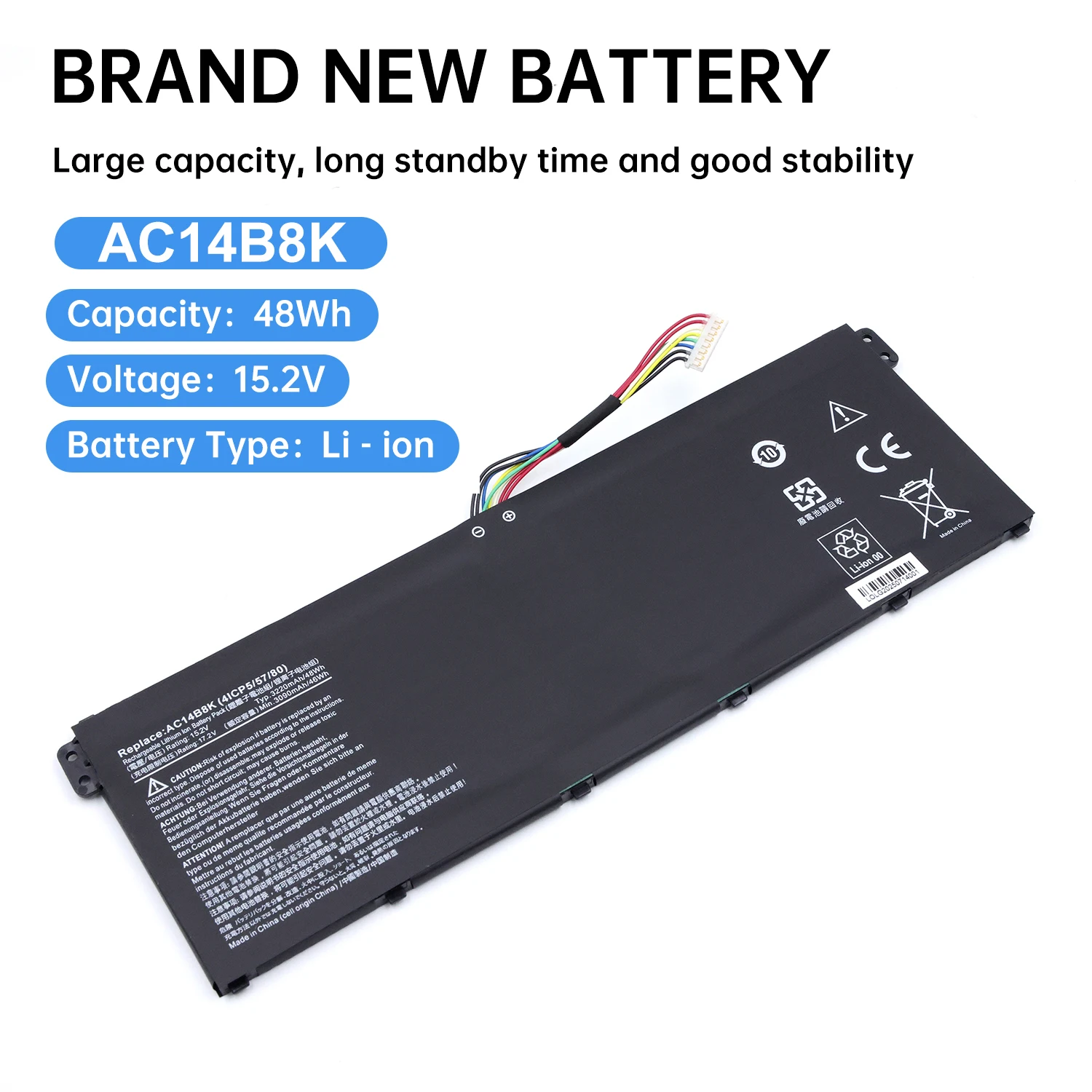 ac14b8k Battery for Acer Aspire 5 A515-51 V3-372T R5-571T R7-371 ES1-511 Nitro 5 AN515-51 Spin SP111-31 CB3-531 CB5-571 SF314