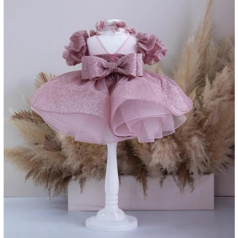 

Gorgeous Big bow Kids Dress for Girls Wedding Dress Princess Short sleeves Party Pageant Formal Gown For Teen Children Dress