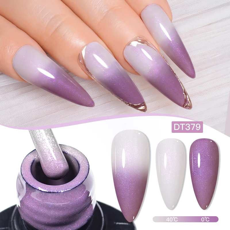 MEET ACROSS 7ml Auroras Thermal Gel Nail Polish Blue Champaign Gold Gradient Gel Color Changing Nail Art Gel Varnish Manicure