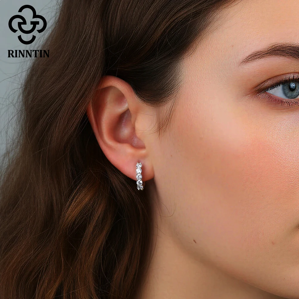 

Серебряные серьги-кольца Rinntin S925 с круглыми муассанитами, сертифицированными GRA, для вечеринок, полностью инкрустированные муассанитами, изысканные ювелирные изделия SMOE14